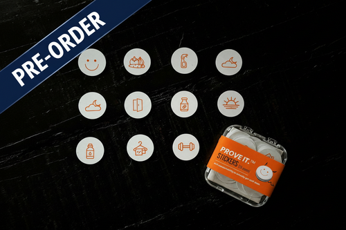 PROVE IT Stickers 20-pack with individual NFC tags displayed on a dark surface